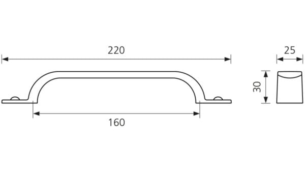 Design-Bügelgriff Stadthagen Zamak zinn antik - 220 mm lang  vor weißem Hintergrund