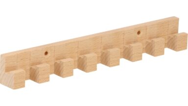 Hakenleiste Dossenheim Holz buche roh - 260 mm lang vor weißem Hintergrund