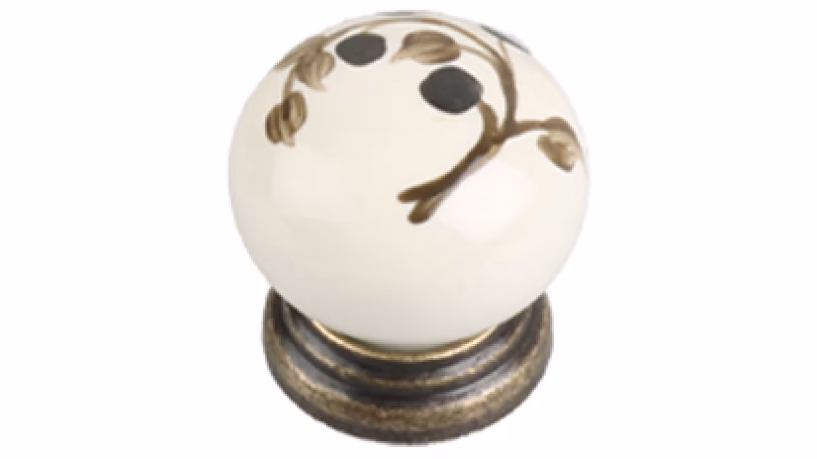 Knopf Neutraubling Zamak Porzellan antik beige Blumen grün schwarz - 30 mm lang  vor weißem Hintergrund
