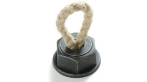 Knopf Rope-Knop Kunststoff - grau-silber, Schnur - beige - 37 mm lang  vor weißem Hintergrund