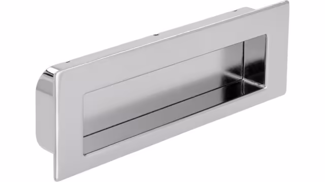 Muschel Worpswede Stahl chrom glänzend chrom matt - 112 mm lang vor weißem Hintergrund