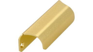 Griffleiste Friedberg Aluminium gold matt - 90 mm lang  vor weißem Hintergrund