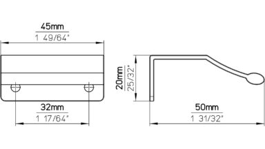 Griffleiste Gilching Aluminium silber natur matt - 45 mm lang  vor weißem Hintergrund
