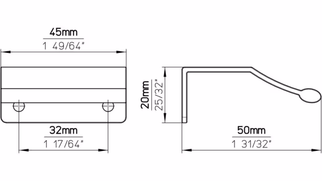 Griffleiste Gilching Aluminium silber natur matt - 45 mm lang  vor weißem Hintergrund