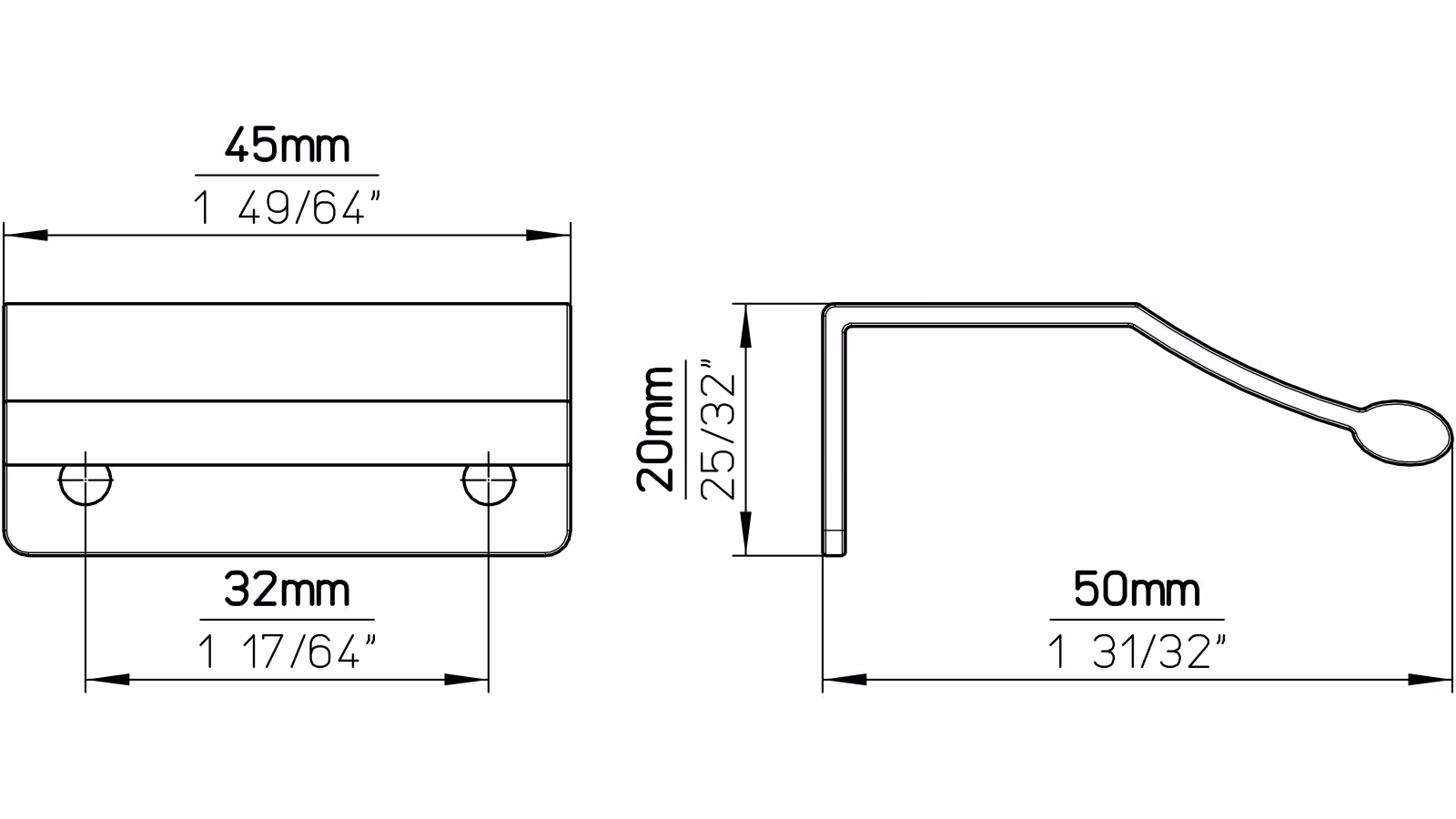 Griffleiste Gilching Aluminium schwarz matt pulverbeschichtet - 45 mm lang  vor weißem Hintergrund