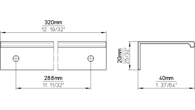 Griffleiste Gudensberg Aluminium eisenfarbig gebürstet matt - 320 mm lang  vor weißem Hintergrund