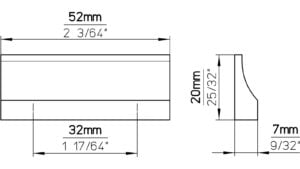Griffleiste Husum Aluminium silber natur matt - 52 mm lang  vor weißem Hintergrund