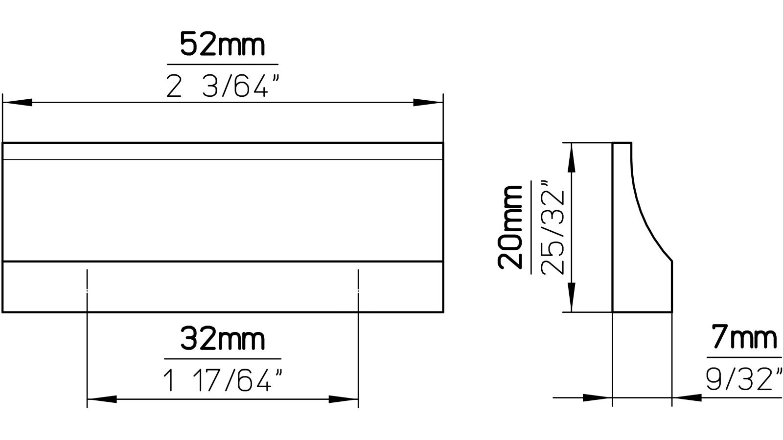 Griffleiste Husum Aluminium silber natur matt - 52 mm lang  vor weißem Hintergrund