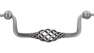 Haengegriff-Rudolstadt-brueniert-zinnfarbig-Stahl-Zinkdruckguss-laenge-147-560304-front Klöppel Rudolstadt Stahl - Druckguss altzinnfarbig brüniert - 147 mm lang vor weißem Hintergrund