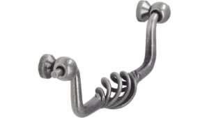 Haengegriff-Rudolstadt-brueniert-zinnfarbig-Stahl-Zinkdruckguss-laenge-147-560304-seitlich Klöppel Rudolstadt Stahl - Druckguss altzinnfarbig brüniert - 147 mm lang vor weißem Hintergrund