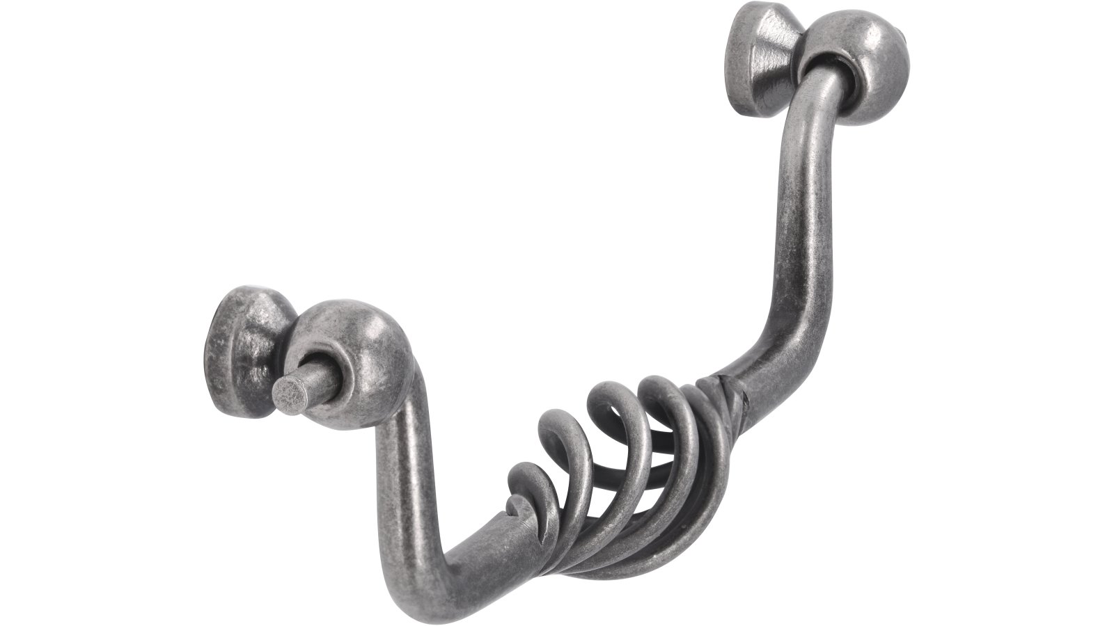 Haengegriff-Rudolstadt-brueniert-zinnfarbig-Stahl-Zinkdruckguss-laenge-147-560304-seitlich Klöppel Rudolstadt Stahl - Druckguss altzinnfarbig brüniert - 147 mm lang vor weißem Hintergrund