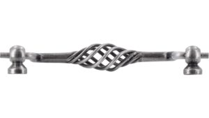 Haengegriff-Rudolstadt-brueniert-zinnfarbig-Stahl-Zinkdruckguss-laenge-147-560304-stehend Klöppel Rudolstadt Stahl - Druckguss altzinnfarbig brüniert - 147 mm lang vor weißem Hintergrund