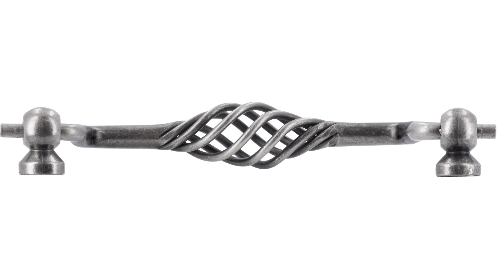 Haengegriff-Rudolstadt-brueniert-zinnfarbig-Stahl-Zinkdruckguss-laenge-147-560304-stehend Klöppel Rudolstadt Stahl - Druckguss altzinnfarbig brüniert - 147 mm lang vor weißem Hintergrund