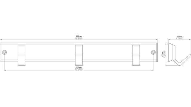 Hakenleiste Grefrath Aluminium - Kunststoff silber natur matt weiß - 330 mm lang  vor weißem Hintergrund