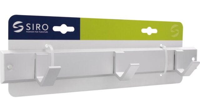 Hakenleiste Grefrath Aluminium - Kunststoff silber natur matt weiß - 330 mm lang  vor weißem Hintergrund