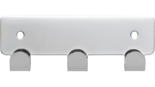 Hakenleiste Haiger Stahl chrom glänzend - 114 mm lang  vor weißem Hintergrund