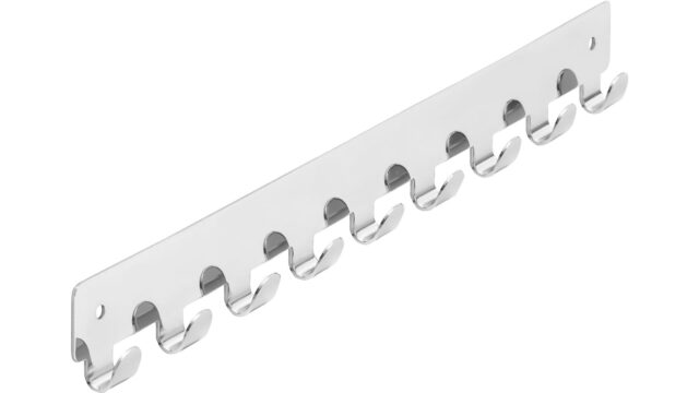 Hakenleiste Haiger Stahl chrom glänzend - 366 mm lang  vor weißem Hintergrund