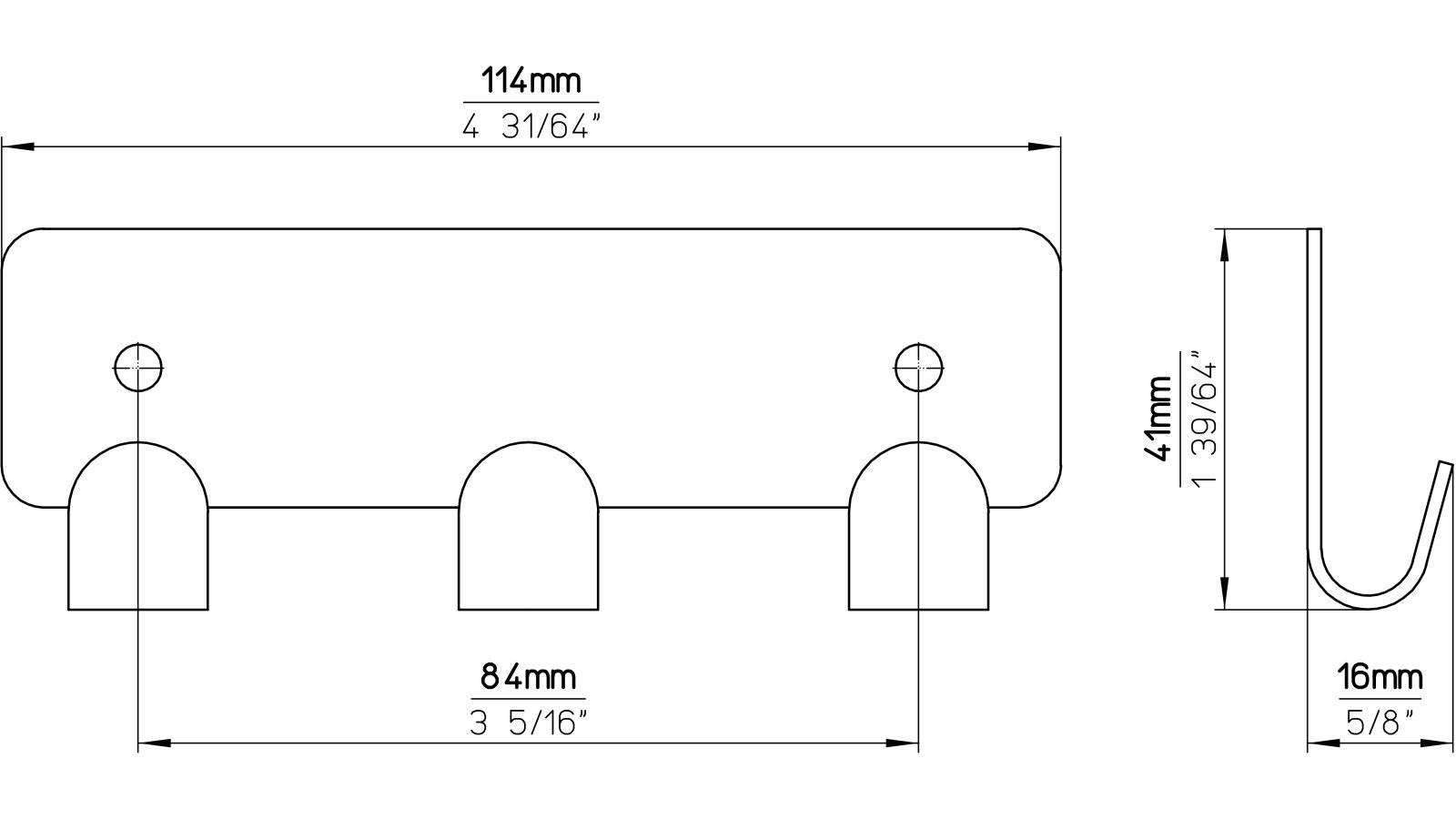 Hakenleiste Haiger Stahl matt vernickelt - 114 mm lang  vor weißem Hintergrund