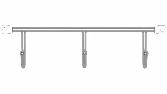 Hakenleiste Illertissen Stahl chrom glänzend - 200 mm lang  vor weißem Hintergrund