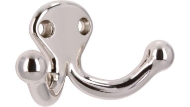 Haken Aalen Druckguss nickel glänzend - 38 mm lang vor weißem Hintergrund