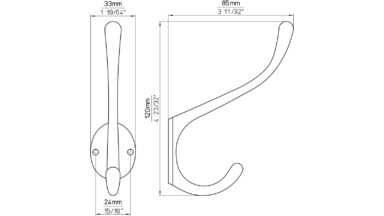 Haken Andernach Druckguss silber natur glänzend - 121 mm lang  vor weißem Hintergrund