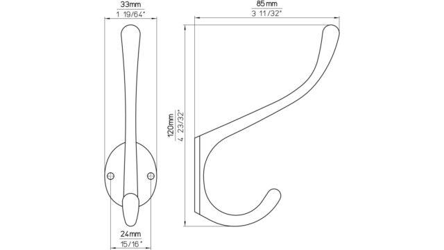Haken Andernach Druckguss reinweiß pulverbeschichtet - 121 mm lang  vor weißem Hintergrund