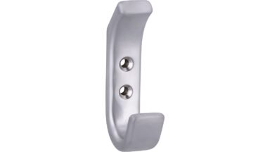 Haken Bedburg Druckguss chrom matt - 84 mm lang vor weißem Hintergrund