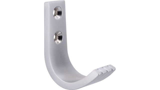 Haken Burgwedel Druckguss chrom matt - 52 mm lang  vor weißem Hintergrund