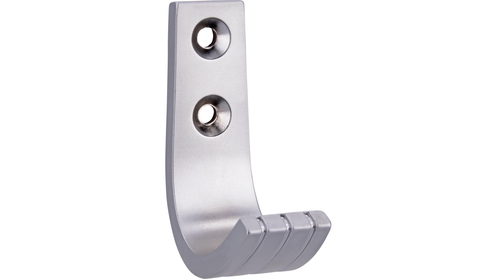 Haken Burgwedel Druckguss chrom matt - 52 mm lang  vor weißem Hintergrund