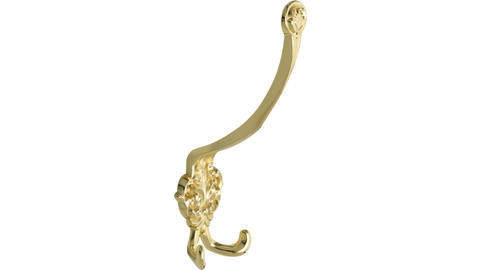 Haken Gera Druckguss glänzend vermessingt - 152 mm lang  vor weißem Hintergrund