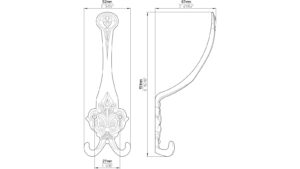 Haken Gera Druckguss glänzend vermessingt - 152 mm lang  vor weißem Hintergrund