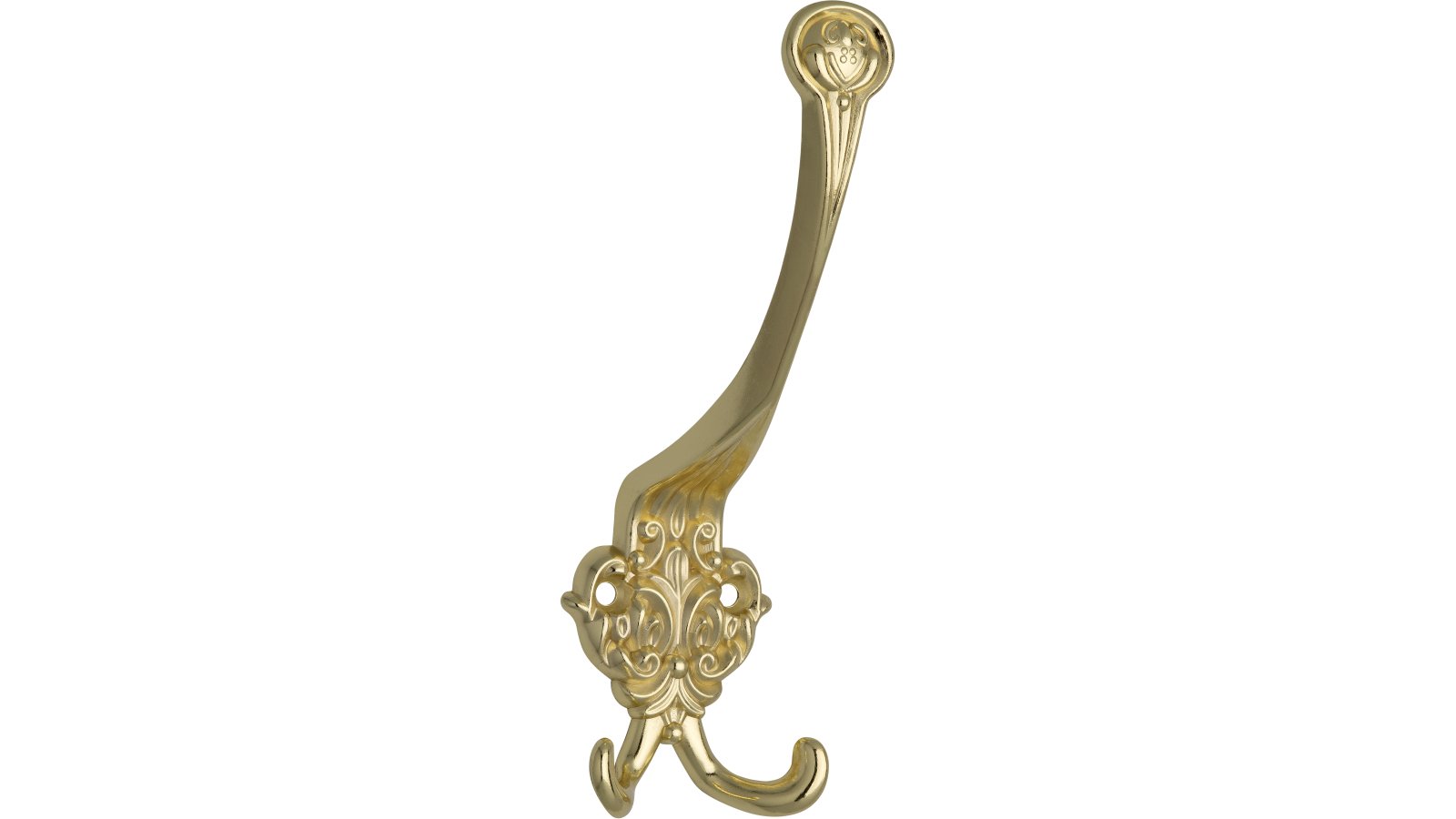 Haken Gera Druckguss glänzend vermessingt - 152 mm lang  vor weißem Hintergrund