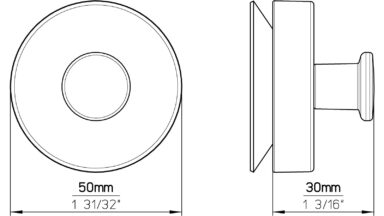 Haken Gottmadingen Druckguss - Kunststoff chrom glänzend - 50 mm lang  vor weißem Hintergrund