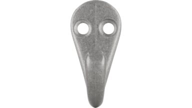 Haken Haan Druckguss silber natur glänzend - 41 mm lang  vor weißem Hintergrund