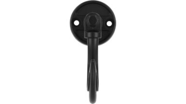 Haken Hohenmölsen Druckguss schwarz matt pulverbeschichtet - 87 mm lang  vor weißem Hintergrund