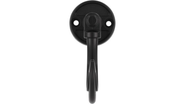 Haken Hohenmölsen Druckguss schwarz matt pulverbeschichtet - 87 mm lang  vor weißem Hintergrund