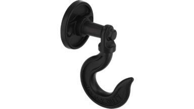 Haken Hohenmölsen Druckguss schwarz matt pulverbeschichtet - 87 mm lang  vor weißem Hintergrund