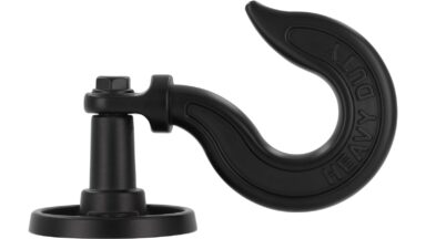 Haken Hohenmölsen Druckguss schwarz matt pulverbeschichtet - 87 mm lang  vor weißem Hintergrund