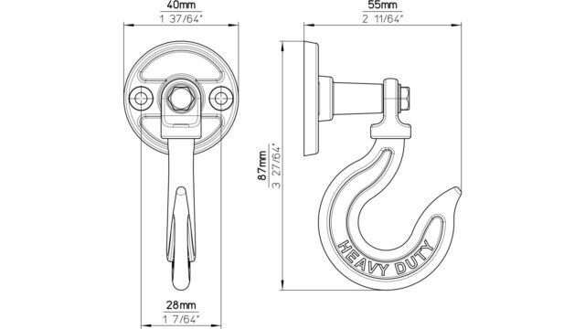 Haken Hohenmölsen Druckguss schwarz matt pulverbeschichtet - 87 mm lang  vor weißem Hintergrund