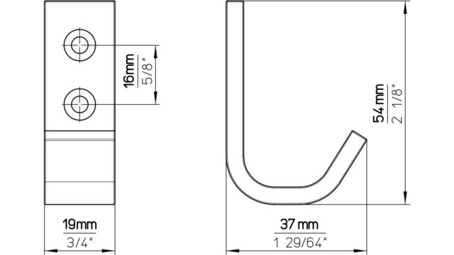Haken Holzkirchen Aluminium reinweiß pulverbeschichtet - 55 mm lang  vor weißem Hintergrund