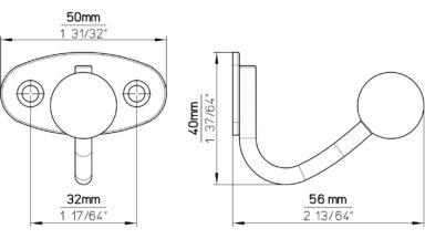 Haken Horb Stahl - Holz silbergrau metallic pulverbeschichtet ahorn natur lackiert - 40 mm lang  vor weißem Hintergrund