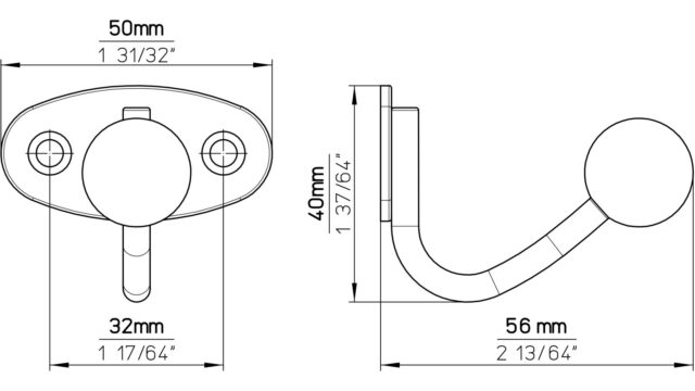 Haken Horb Stahl - Holz silbergrau metallic pulverbeschichtet ahorn natur lackiert - 40 mm lang  vor weißem Hintergrund