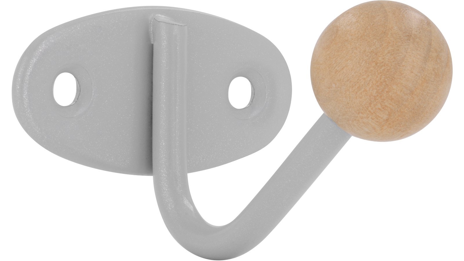 Haken Horb Stahl - Holz silbergrau metallic pulverbeschichtet ahorn natur lackiert - 40 mm lang  vor weißem Hintergrund