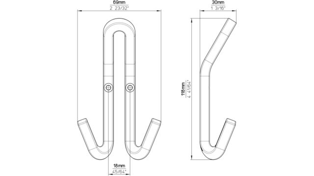 Haken Kirchhundem Druckguss schwarz matt pulverbeschichtet - 118 mm lang  vor weißem Hintergrund