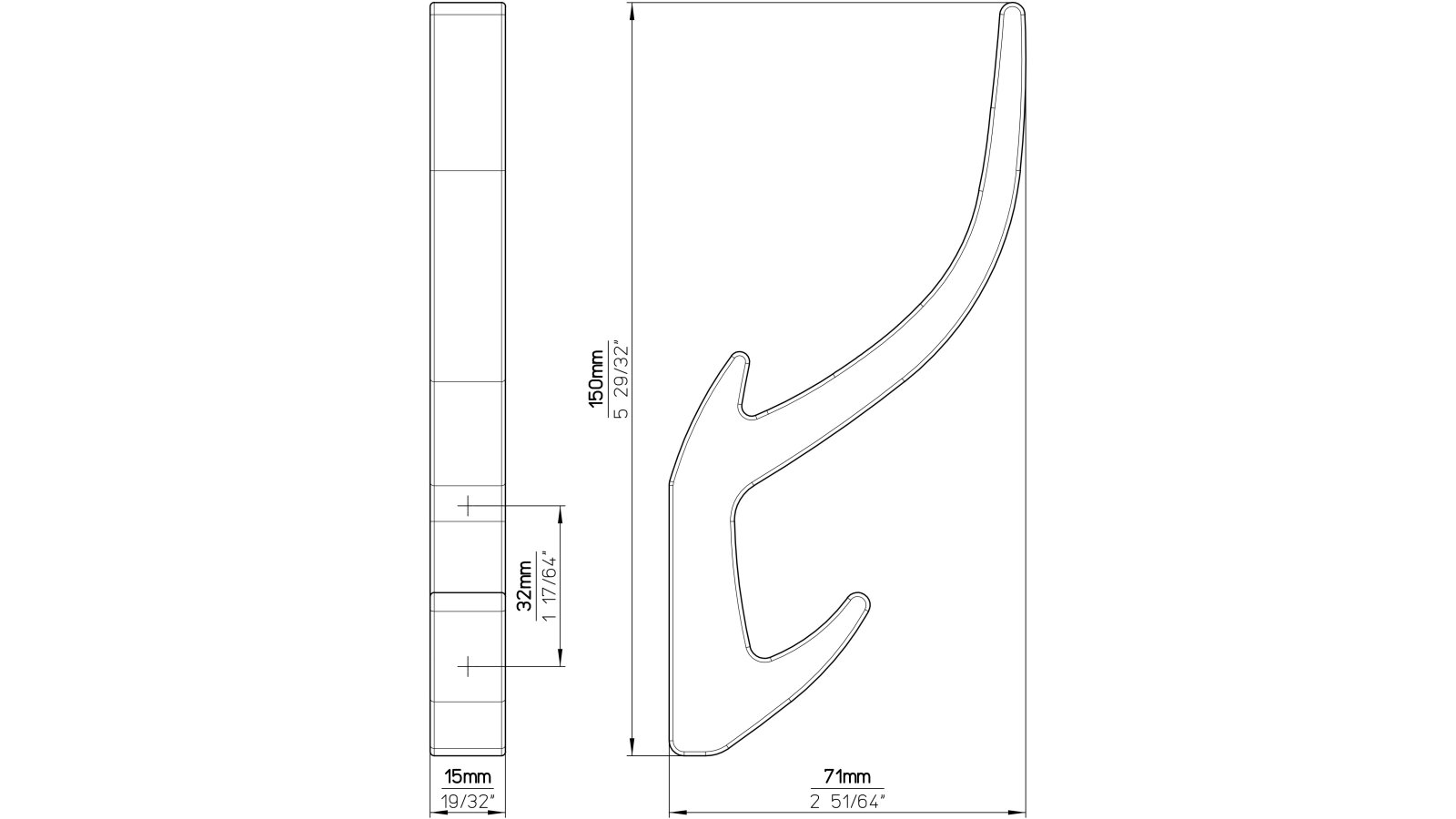 Haken Kolkwitz Druckguss gold matt gebürstet - 150 mm lang  vor weißem Hintergrund