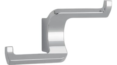 Haken Kranenburg Druckguss chrom glänzend - 63 mm lang vor weißem Hintergrund