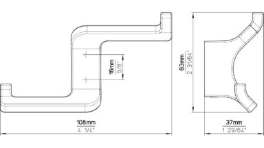 Haken Kranenburg Druckguss chrom glänzend - 63 mm lang  vor weißem Hintergrund