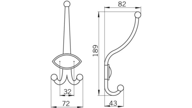 Haken Kulmbach Druckguss altsilberfarbig - 188 mm lang  vor weißem Hintergrund