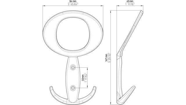 Haken Lübbecke Druckguss matt vernickelt - 147 mm lang  vor weißem Hintergrund