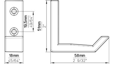 Haken Mindelheim Kunststoff weiß - 58 mm lang  vor weißem Hintergrund